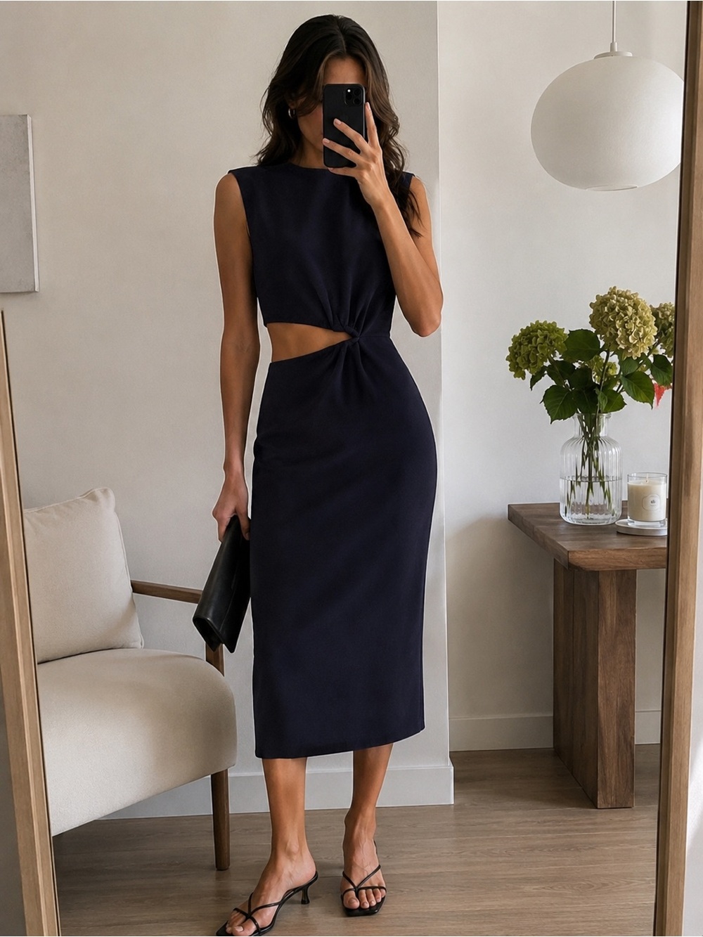 ba&sh Iris Cutout Midi Dress Blue Nuit Sleeveless Designer Dress Size 0 NWT